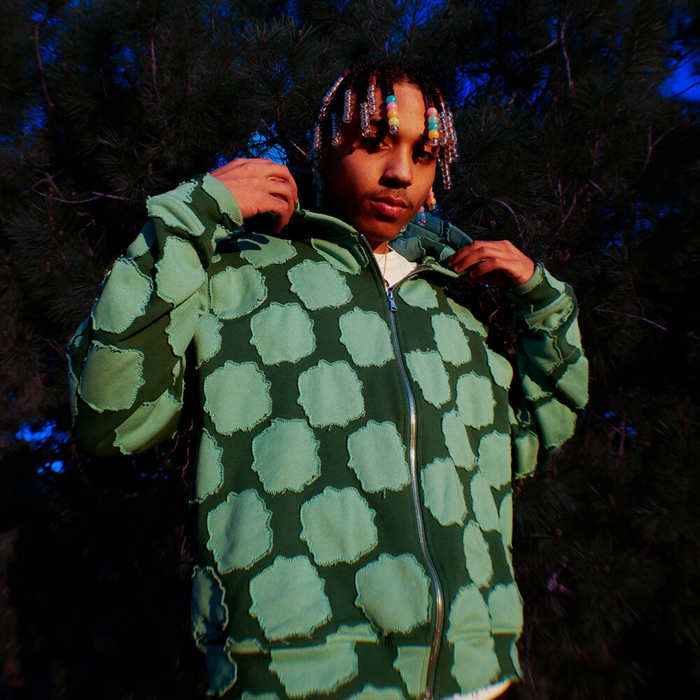 Forest Green Patch Work Zip