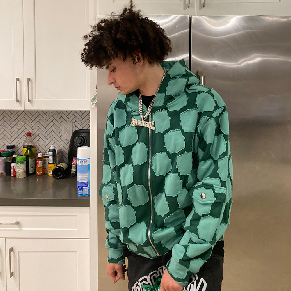 Forest Green Patch Work Zip